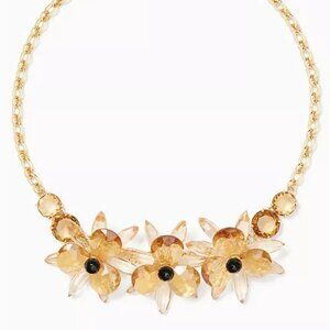 KATE SPADE Blooming Brilliant 12K Goldplated Amber Flower Statement Necklace EUC